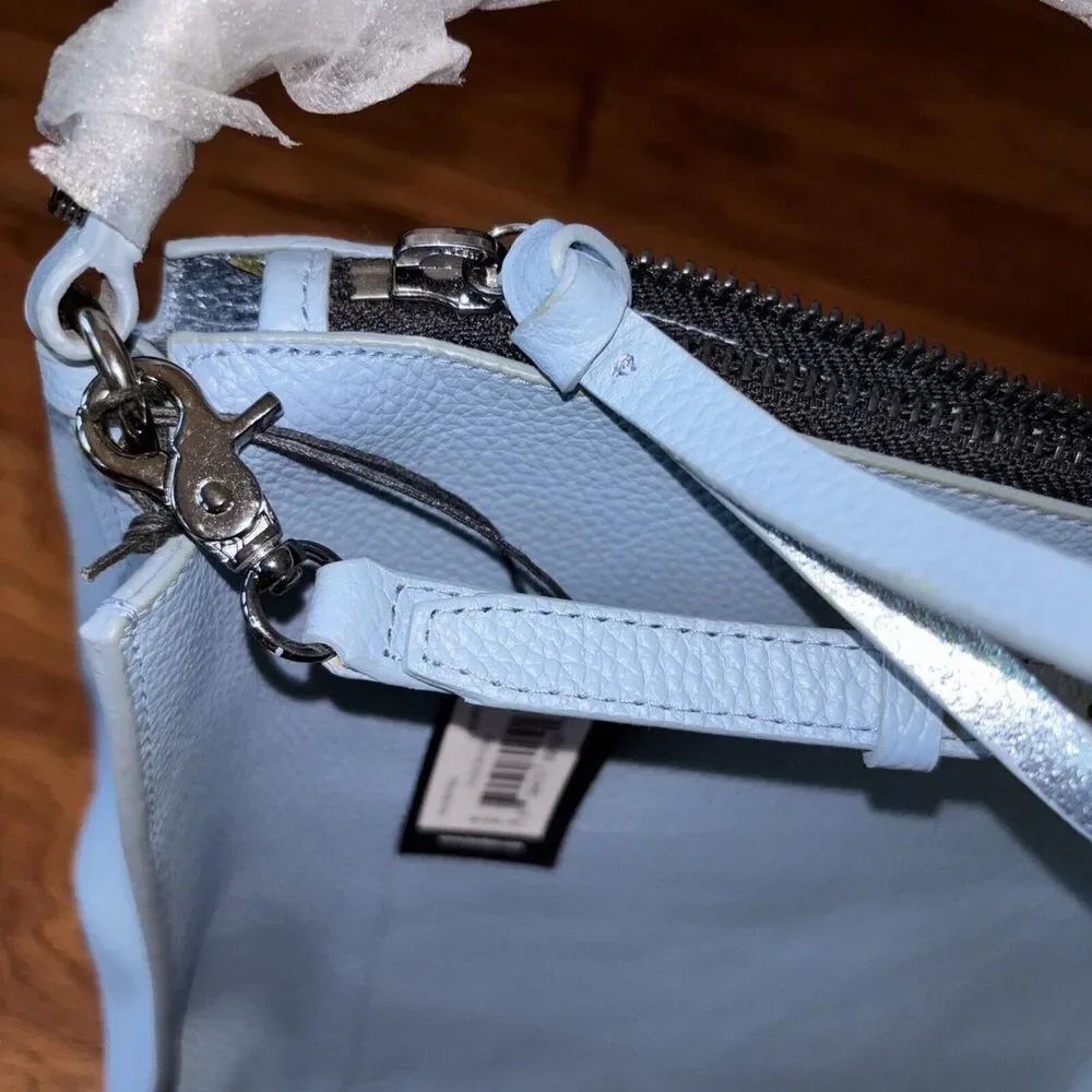 Botkier Hudson Hobo Azurra Pebbled Leather Gunmetal Hardware New Zip Handles